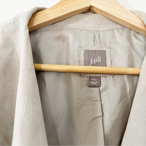 J.Jill Gray Leather Draped Waterfall Jacket Womens Large Petite - Picture 3 of 5